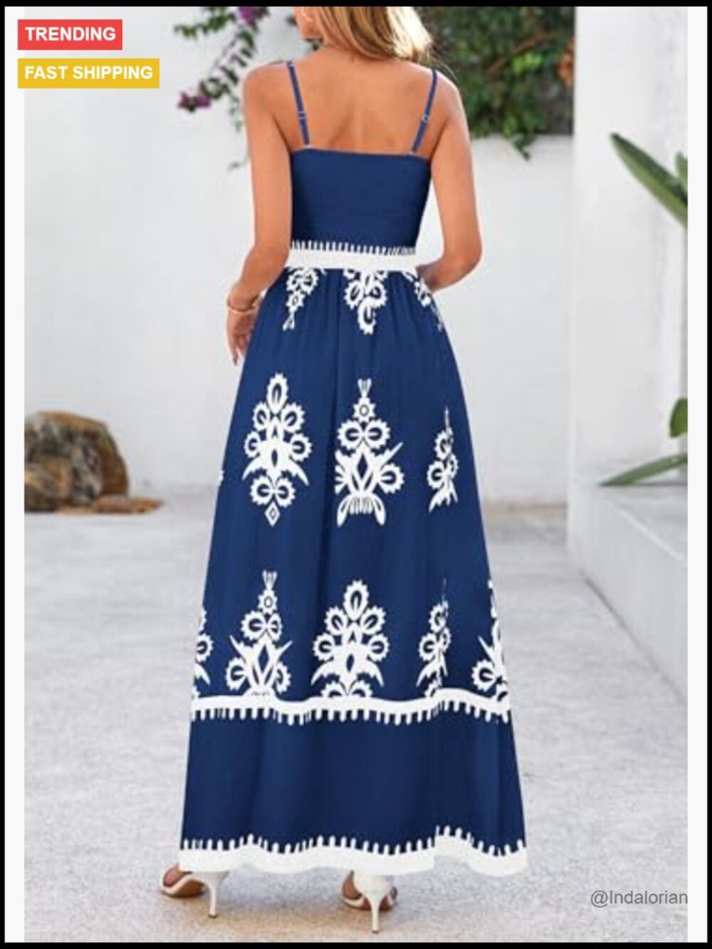 Floral Smocked Boho Maxi Dress with Pockets Sleeveless Flowy Beach Vacation - Picture 2 of 7